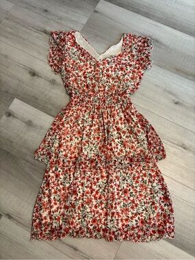 Kate & Lily Floral Tiered Ruffle Mini Dress Size Small